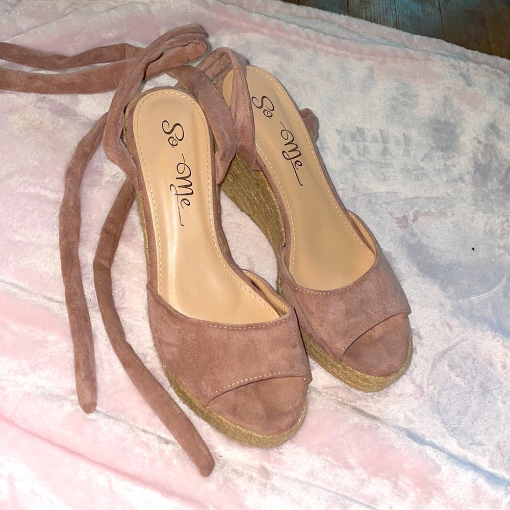 Lace up wedge heels